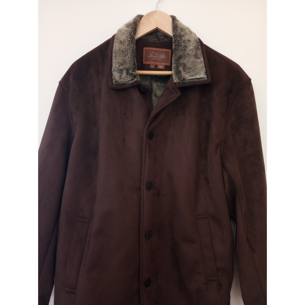 Tasso Elba Men's Faux Suede/Fur Lined Coat Relaxed L Brown NWT